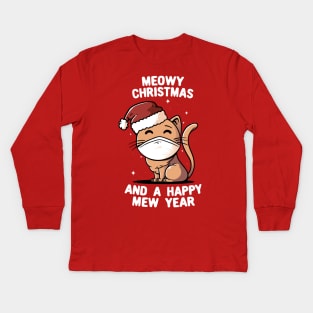 Meowy Cat Christmas and Happy Cat Year Cute Cat Gift Kids Long Sleeve T-Shirt